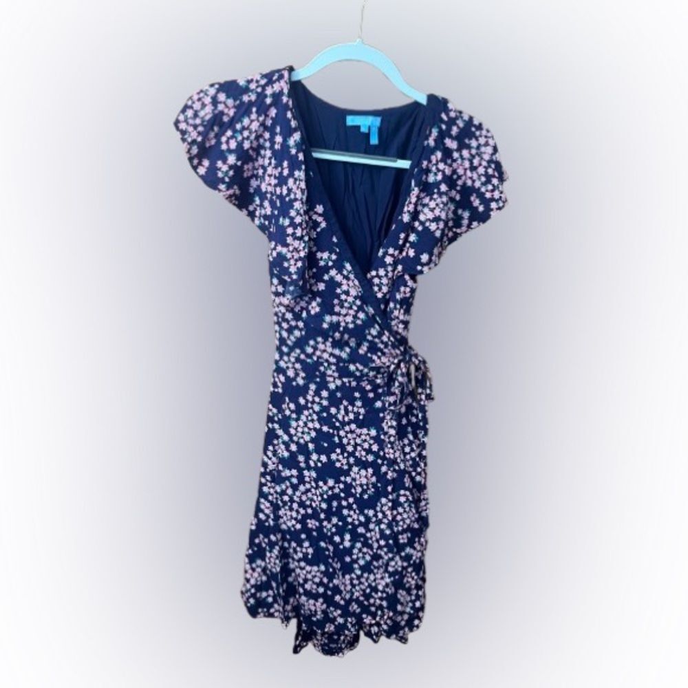 Draper James RSVP Blue Floral Ruffle Wrap Dress
